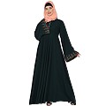Fashionable Umbrella abaya with embroidery work -Bottle Green
